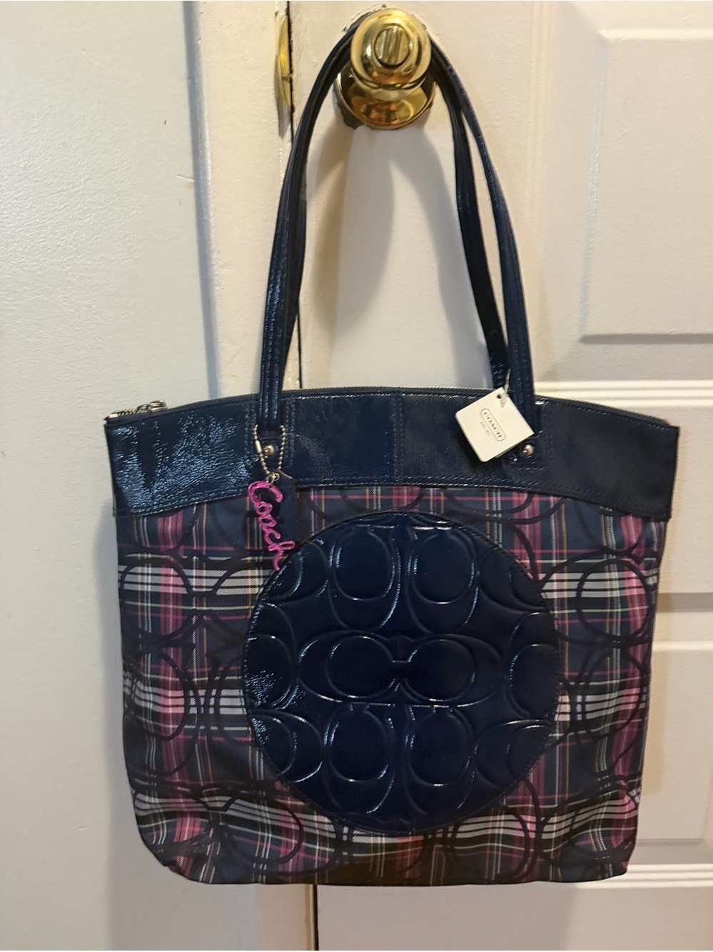 Coach Julia Poppy Tartan Plaid Tote Bag